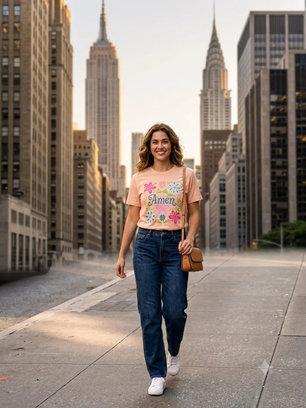 Peach 'Amen' Floral Graphic Tee - Picture 2 of 3